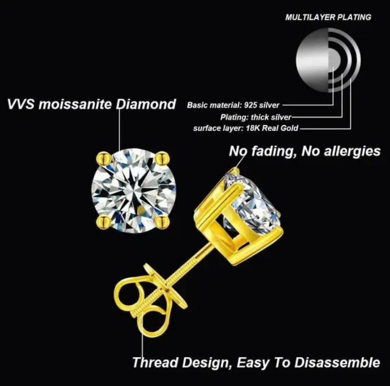 VVS Moissanite Diamond Stud Earrings